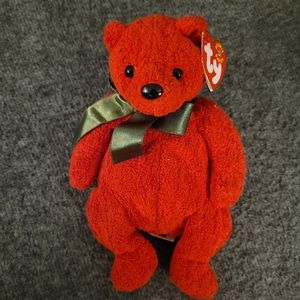 Vinyage Ty Beanie Babies Teddy Bear Red Mistletoe Polyester 2001 Christmas